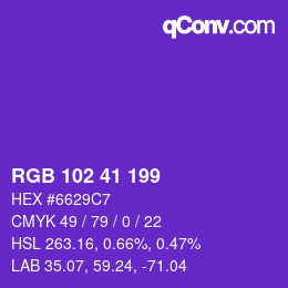 Color code: RGB 102 41 199 | qconv.com