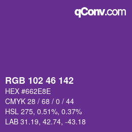 Color code: RGB 102 46 142 | qconv.com