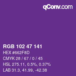 Color code: RGB 102 47 141 | qconv.com