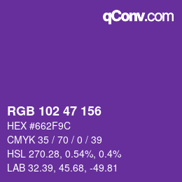 Color code: RGB 102 47 156 | qconv.com