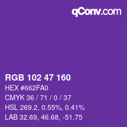 Color code: RGB 102 47 160 | qconv.com
