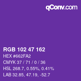 Farbcode: RGB 102 47 162 | qconv.com