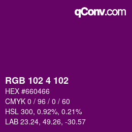 Color code: RGB 102 4 102 | qconv.com