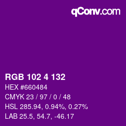 Color code: RGB 102 4 132 | qconv.com