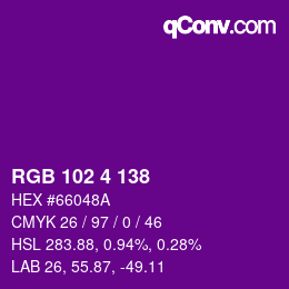 Color code: RGB 102 4 138 | qconv.com