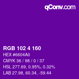 Color code: RGB 102 4 160 | qconv.com