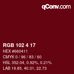 Color code: RGB 102 4 17 | qconv.com