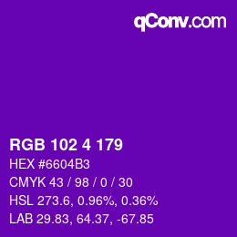 Color code: RGB 102 4 179 | qconv.com