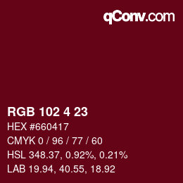 Color code: RGB 102 4 23 | qconv.com