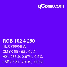 Color code: RGB 102 4 250 | qconv.com