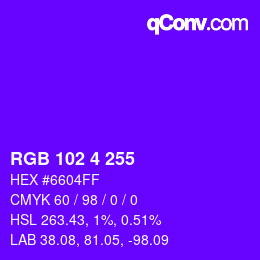 Color code: RGB 102 4 255 | qconv.com