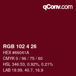 Color code: RGB 102 4 26 | qconv.com