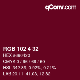 Color code: RGB 102 4 32 | qconv.com