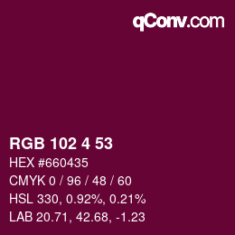 カラーコード: RGB 102 4 53 | qconv.com