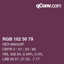 Color code: RGB 102 50 79 | qconv.com