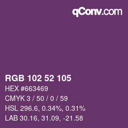 Color code: RGB 102 52 105 | qconv.com