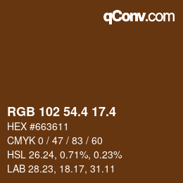 カラーコード: RGB 102 54.4 17.4 | qconv.com