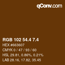 カラーコード: RGB 102 54.4 7.4 | qconv.com