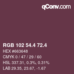 カラーコード: RGB 102 54.4 72.4 | qconv.com