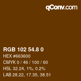 Color code: RGB 102 54.8 0 | qconv.com