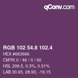 カラーコード: RGB 102 54.8 102.4 | qconv.com