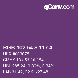 カラーコード: RGB 102 54.8 117.4 | qconv.com