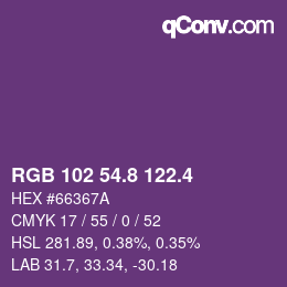 カラーコード: RGB 102 54.8 122.4 | qconv.com