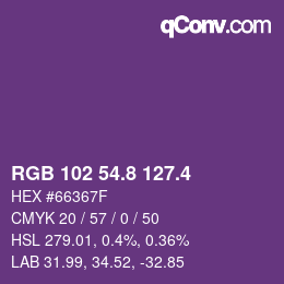 カラーコード: RGB 102 54.8 127.4 | qconv.com