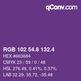 カラーコード: RGB 102 54.8 132.4 | qconv.com