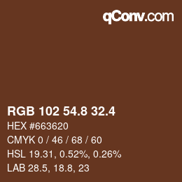 カラーコード: RGB 102 54.8 32.4 | qconv.com