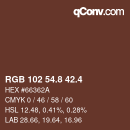 カラーコード: RGB 102 54.8 42.4 | qconv.com