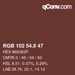 Color code: RGB 102 54.8 47 | qconv.com