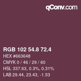 カラーコード: RGB 102 54.8 72.4 | qconv.com