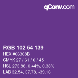 Color code: RGB 102 54 139 | qconv.com