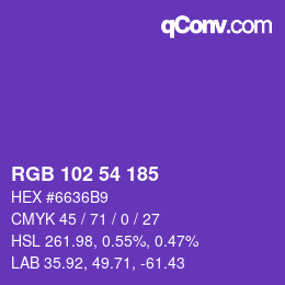 Color code: RGB 102 54 185 | qconv.com
