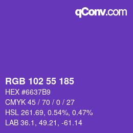 Color code: RGB 102 55 185 | qconv.com