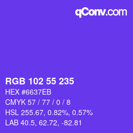 Color code: RGB 102 55 235 | qconv.com