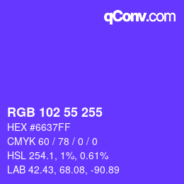 Color code: RGB 102 55 255 | qconv.com