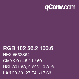 カラーコード: RGB 102 56.2 100.6 | qconv.com