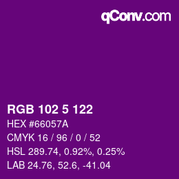 Color code: RGB 102 5 122 | qconv.com