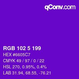 Color code: RGB 102 5 199 | qconv.com