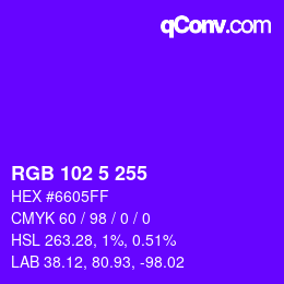 Color code: RGB 102 5 255 | qconv.com