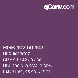 Color code: RGB 102 60 103 | qconv.com