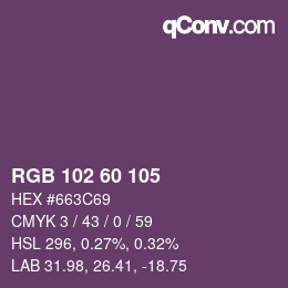 颜色代码: RGB 102 60 105 | qconv.com