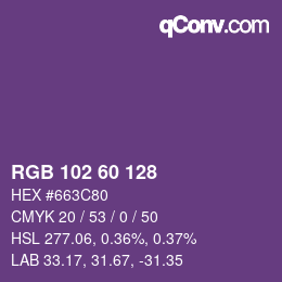 Color code: RGB 102 60 128 | qconv.com