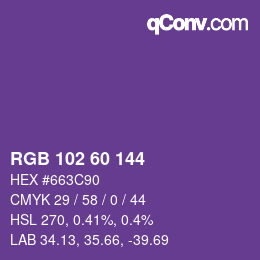颜色代码: RGB 102 60 144 | qconv.com