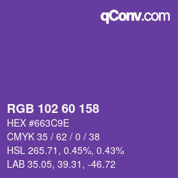 Color code: RGB 102 60 158 | qconv.com