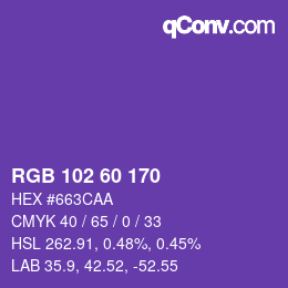 颜色代码: RGB 102 60 170 | qconv.com
