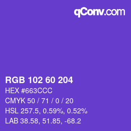 カラーコード: RGB 102 60 204 | qconv.com