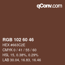 Color code: RGB 102 60 46 | qconv.com